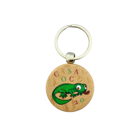 Houten sleutelhanger cirkel met logo 40x40mm - per 1 stuk