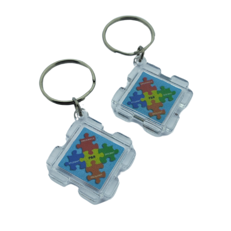 Plexiglas sleutelhanger met jouw foto puzzelblokje 30x30mm - per 1 stuk
