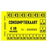 Consumptiekaarten, 50 stuks  in een boekje met zwarte druk op gekleurd papier.