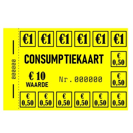 Consumptiekaarten, 50 stuks  in een boekje met zwarte druk op gekleurd papier.