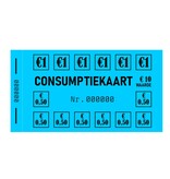 Consumptiekaarten, 50 stuks  in een boekje met zwarte druk op gekleurd papier.