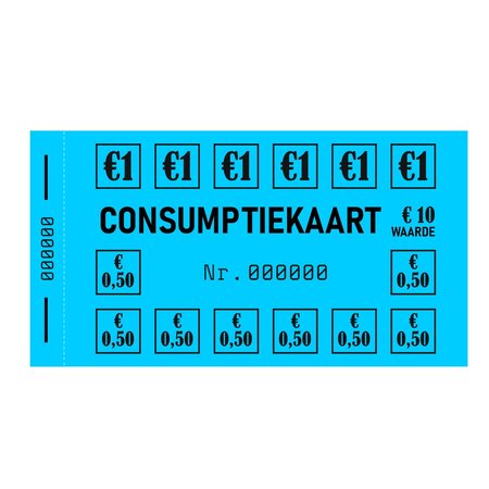 Consumptiekaarten, 50 stuks  in een boekje met zwarte druk op gekleurd papier.