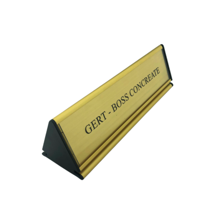 Bureau naambordje Prestige aluminium met naamstrook in goudkleurig 245x77mm - per 1 stuk