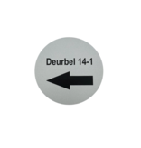 Aluminium deurbordje  PIJL naar links met jouw Tekst of jouw symbool Ø75mm met tape