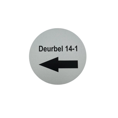 Aluminium deurbordje  PIJL naar links met jouw Tekst of jouw symbool Ø75mm met tape