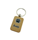 Gepersonaliseerde houten sleutelhanger met hondenpoot en de naam van je huisdier - per 1 stuk