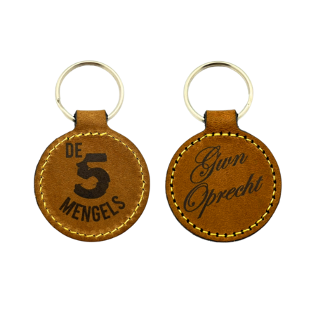 Ssleutelhanger van leer of kunstleer van Ø45 x 75mm met jouw tekst of nummering - per 1 stuk