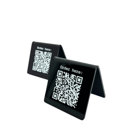 QR-code bordje met eigen tekst van plexiglas in het zwart - per 1 stuk