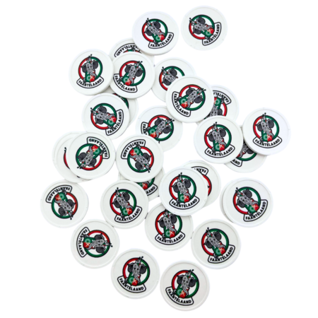 Kleinverbruik: ECO Aardappelzetmeel munten Ø29mm met jouw eigen bedrukking - per 100 stuks - Handmatig bestellen