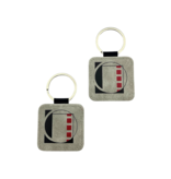 Leren sleutelhanger vierkant met logo in lichtgrijs 50x50mm - per 1 stuk