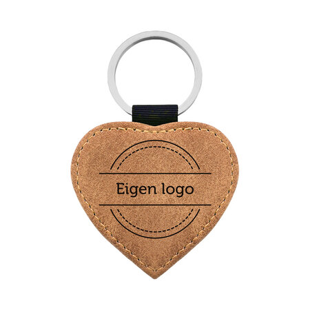 Leren sleutelhanger hart met eigen ontwerp 62x57mm lichtbruin - per 1 stuk