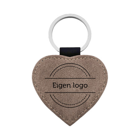 Leren sleutelhanger hart met eigen ontwerp 62x57mm licht bruin - per 1 stuk