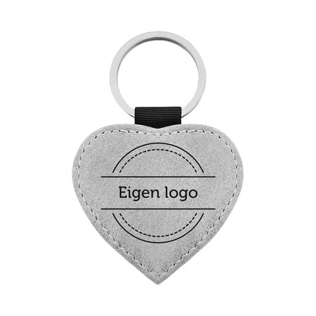 Leren sleutelhanger hart met eigen ontwerp 62x57mm lichtgrijs - per 1 stuk