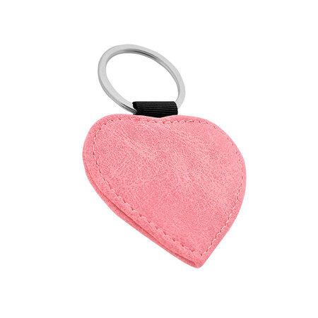 Leren sleutelhanger hart met eigen ontwerp 62x57mm roze - per 1 stuk