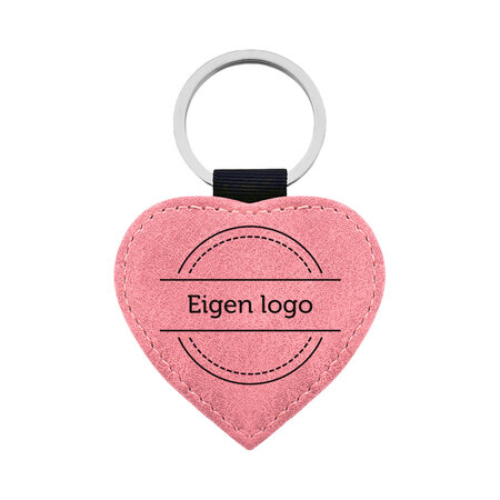 Leren sleutelhanger hart met eigen ontwerp 62x57mm roze - per 1 stuk