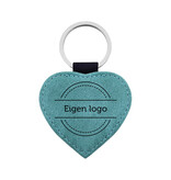 Leren sleutelhanger hart met eigen ontwerp 62x57mm turquoise - per 1 stuk