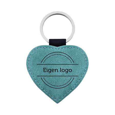 Leren sleutelhanger hart met eigen ontwerp 62x57mm turquoise - per 1 stuk