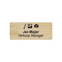 Bamboe naambadge met naam en logo