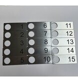 Restpartij  slotplaatjes 1 t/m 15 - 90x32x1,6mm en Ø23mm gat - Copy