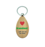 Houten sleutelhanger druppel met logo 36x58mm - per 1 stuk