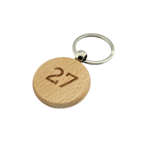 Houten sleutellabel cirkel met nummer gravering 40x40mm - per 1 stuk