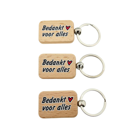Houten sleutelhanger Bedankt voor alles - per 1 stuk