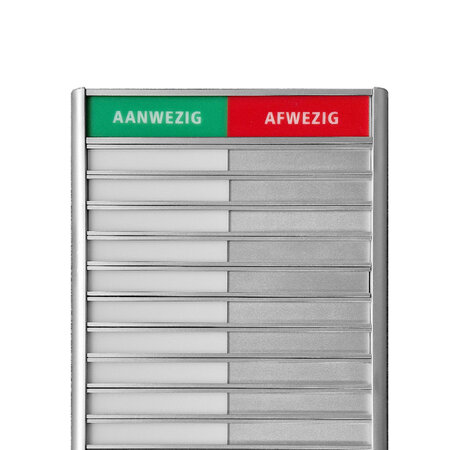Aanwezigheidsbord business Aanwezig-Afwezig van aluminium voor 10 personen