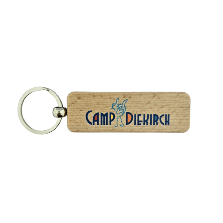 Houten sleutelhanger rechthoek met logo 27x80mm - per 1 stuk