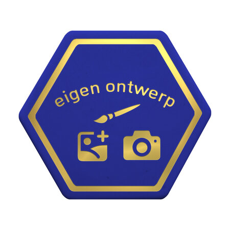 Kermismunt zeshoek 38 x 38 mm met eigen ontwerp in foliedruk - per 1000 stuks
