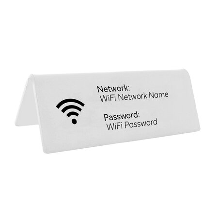 Wifi bordje met wachtwoord en netwerknaam in wit van plexiglas - per 1 stuk
