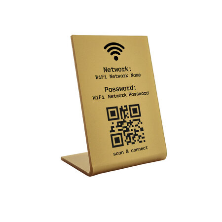 Wifi bordje van goudkleurig plexiglas 70 x 100 mm - per 1 stuk