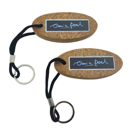 Drijvende sleutelhanger kurk met bedrukking 40x90mm - per 1 stuk