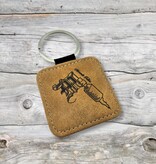 Leren sleutelhanger vierkant met logo in lichtbruin 50x50mm - per 1 stuk