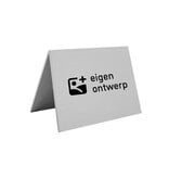 Tafelbordje Elisto van zilverkleurig aluminium met eigen ontwerp 60x50mm - per 1 stuk