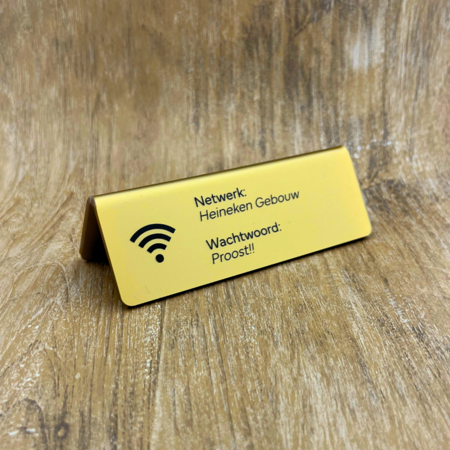 Wifi bordje met wachtwoord en netwerknaam in goudkleurig van plexiglas - per 1 stuk