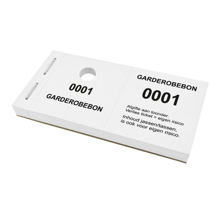 Garderobe kaartjes met ophanggat niet aansprakelijk - per 1000 kaartjes