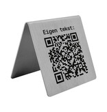 QR-code bordje van RVS 70 x 70 mm met eigen tekst - per 1 stuk