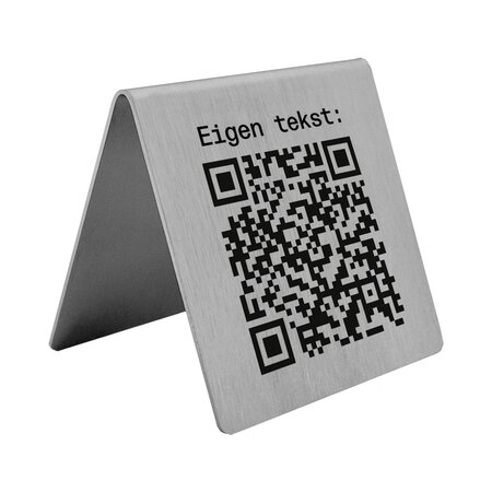 QR-code bordje van RVS 70 x 70 mm met eigen tekst - per 1 stuk