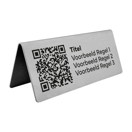 QR-code bordje van RVS 120 x 50 mm met eigen tekst - per 1 stuk - Copy