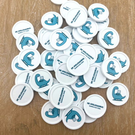 Plastic munten met rand 100 stuks Ø29mm diverse kleuren met een bedrukking voor kleinverbruikers - handmatig bestellen