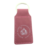 Leren sleutelhanger rechthoek met logo in roze 33x70mm - per 1 stuk