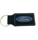 Leren sleutelhanger rechthoek met logo in zwart 33x70mm - per 1 stuk