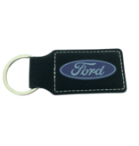 Leren sleutelhanger rechthoek met logo in zwart 33x70mm - per 1 stuk