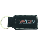Leren sleutelhanger rechthoek met logo in zwart 33x70mm - per 1 stuk