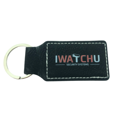 Leren sleutelhanger rechthoek met logo in zwart 33x70mm - per 1 stuk