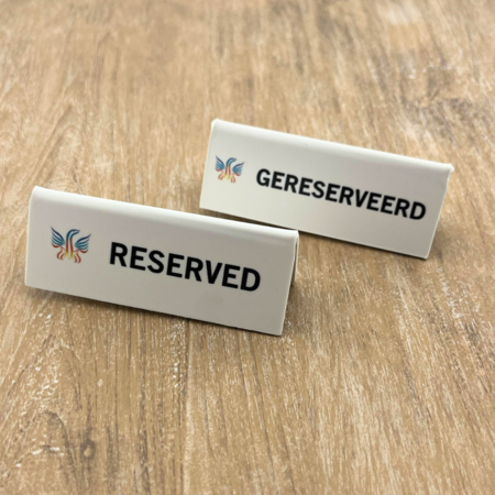 Gereserveerd bordje maken met je eigen ontwerp in 4 maten - per 1 stuk
