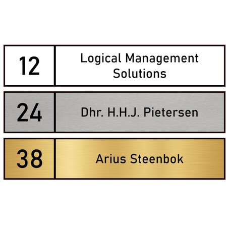 Naamplaatje Arius  Postkasten 109,5x20,5mm Opbouw naamkaartje met nummer Contour gefreesd.