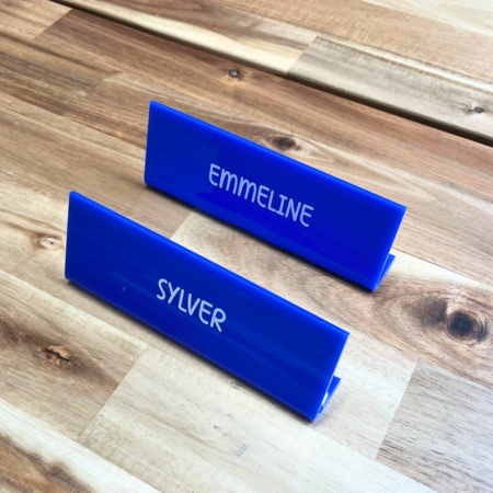 Bureau naambordje Kelby blauw met functietitel van plexiglas - per 1 stuk
