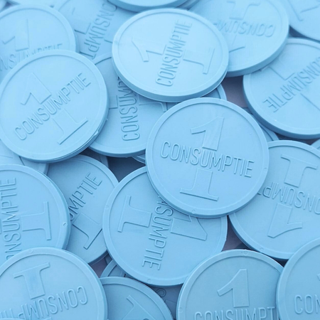 Reliëfmunten van gerecycled plastic met 1 consumptie Ø29mm - per 250 stuks
