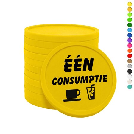 Consumptiemunten plastic met tekst 'één consumptie' Ø29mm - per 100 stuks